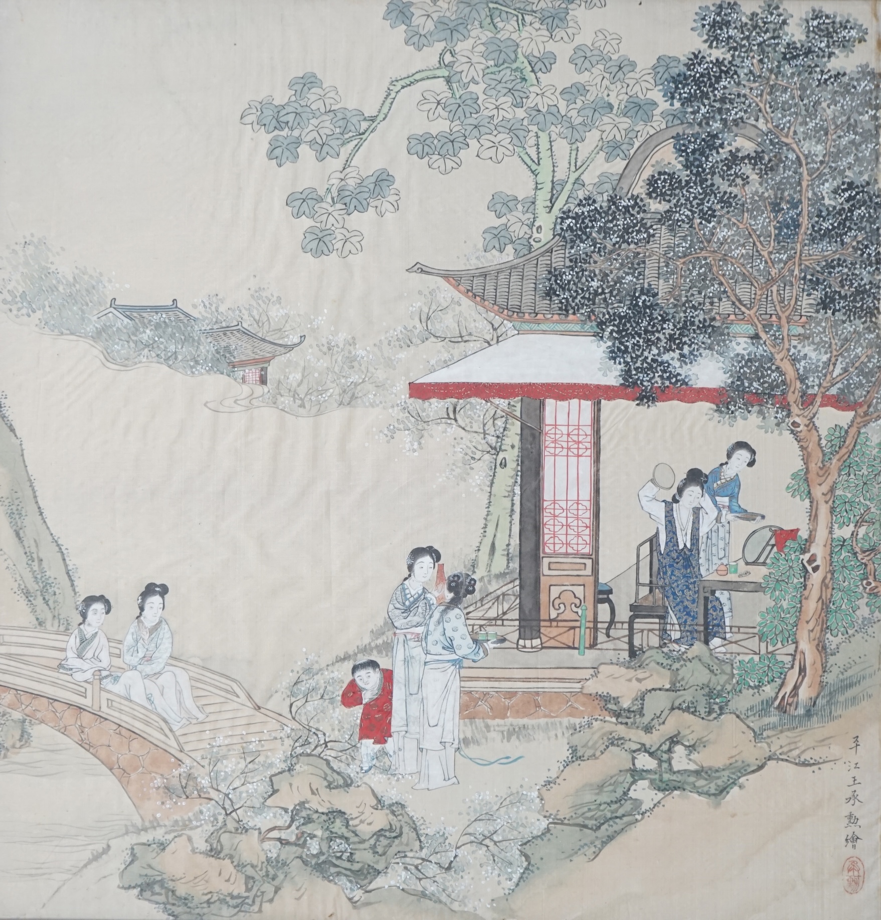 Chinese School, early 20th century, a pair of paintings on silk, festival scenes